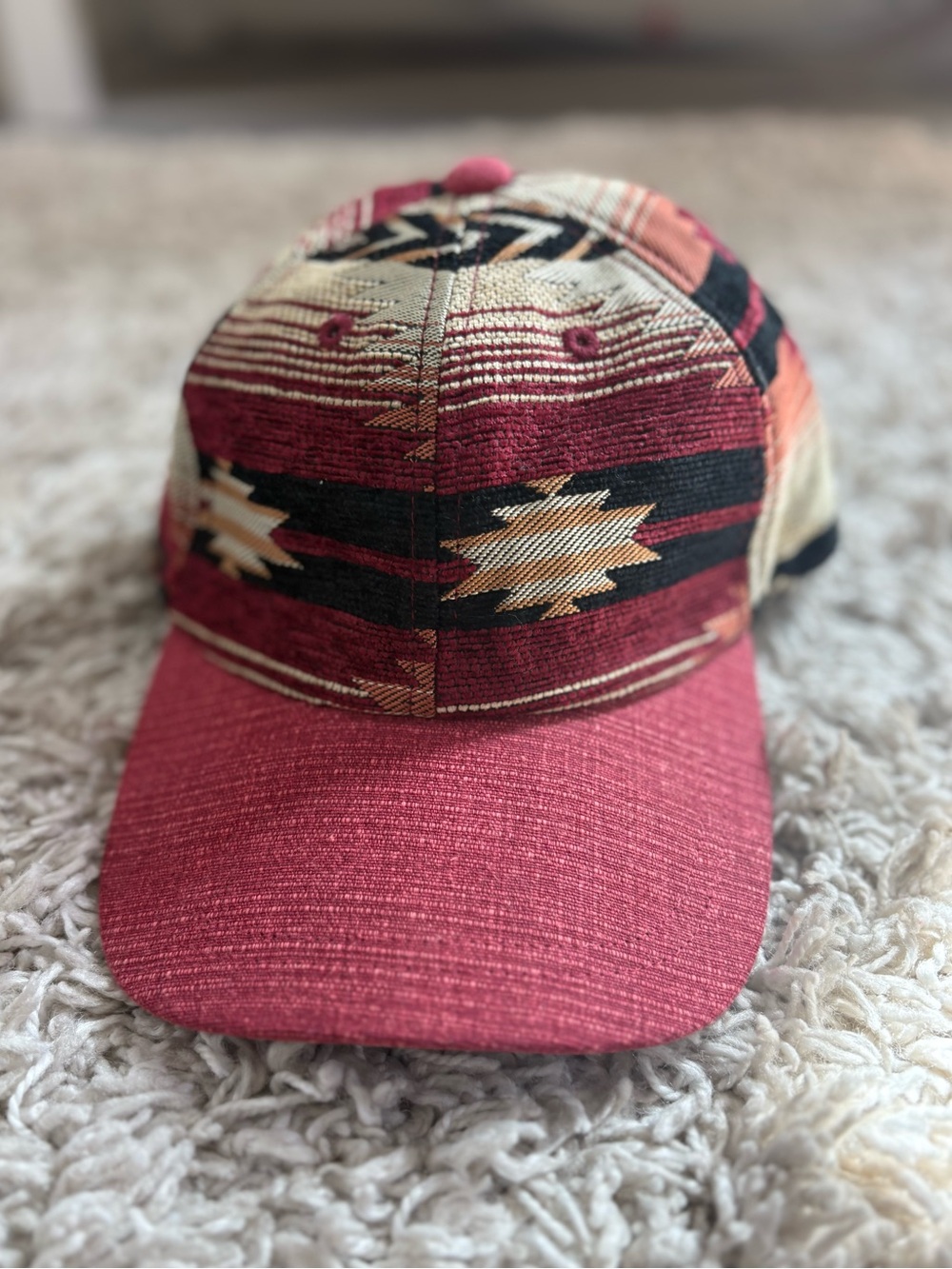 Aztec Pattern Red Cotton Baseball Cap by Armong, OSFM, NWOT